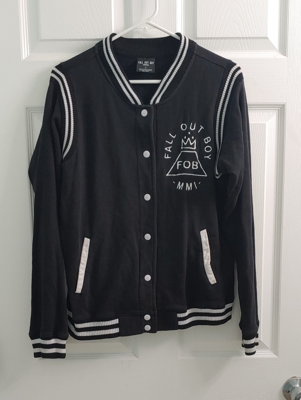 Fall Out Boy Varsity Jacket Women's XL Manhead MMI Black And White Button